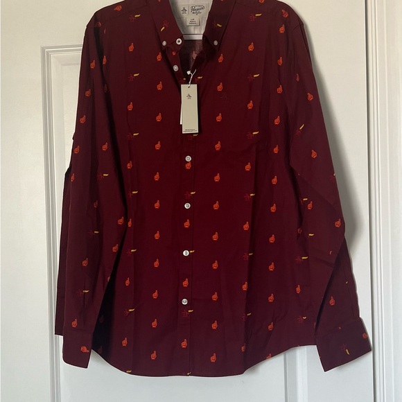 NWT Original Penguin Button Down Slim Fit Cabernet Sport Shirt Long Sleeve Sz L - Picture 4 of 16